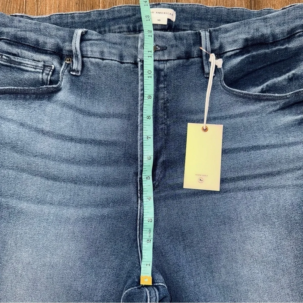 Good American Good Legs Skinny Jeans Raw Hem Plus Size Dark Blue